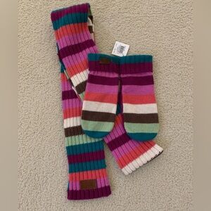 Set of Coach Legacy Multicolored Striped Mittens and Scarf